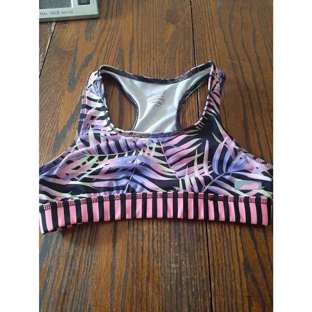 Girls Large 10/12 Avia Sports Bra Racerback Purple Pink Black Green Tropical
